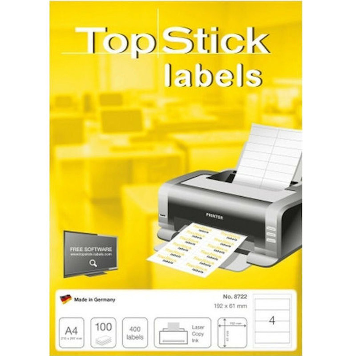 Ετικέτες λευκές A4 TopStick 192x61mm 100φ. 4023145087220 Lichnaribooks