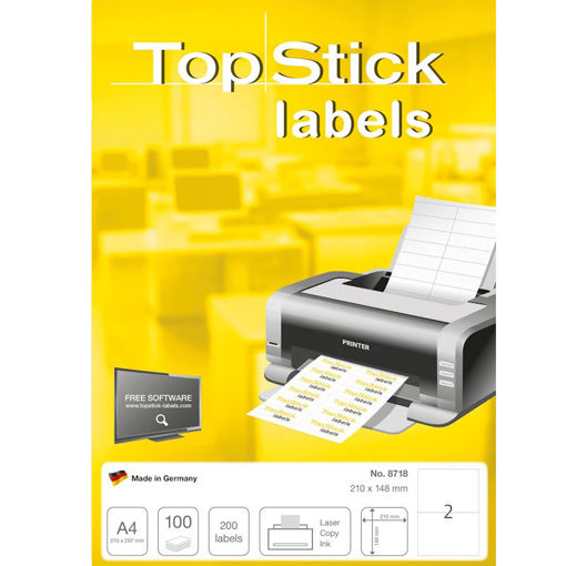 Εικόνα της Ετικέτες λευκές Α4 TopStick 210x148mm 100τμχ. 8718