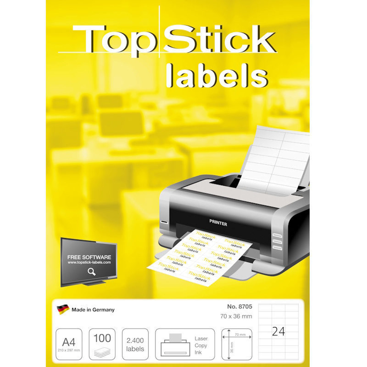 Πακέτο με λευκές αυτοκόλλητες ετικέτες TopStick Α4 38.1x21.2mm σε συσκευασία 100 φύλλων