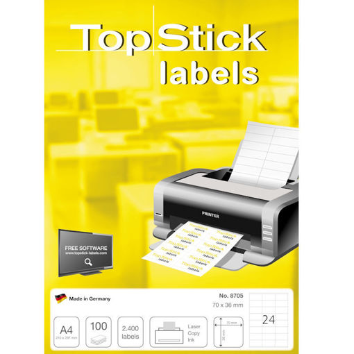Πακέτο με λευκές αυτοκόλλητες ετικέτες TopStick Α4 38.1x21.2mm σε συσκευασία 100 φύλλων