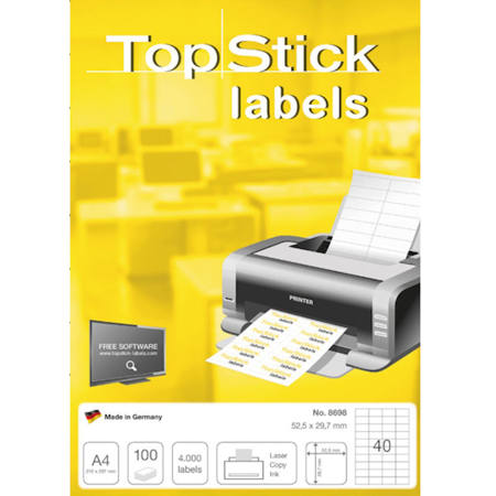 Εικόνα της Ετικέτες λευκές Α4 TopStick 52.5x29.7mm 100φ. 8698