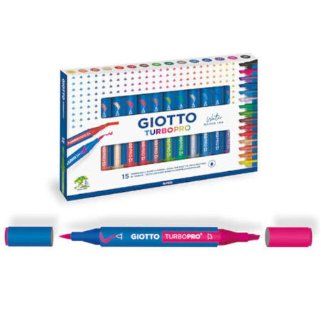 Εικόνα της Μαρκαδόροι με διπλή μύτη Giotto Turbo Pro σετ 15τεμ.