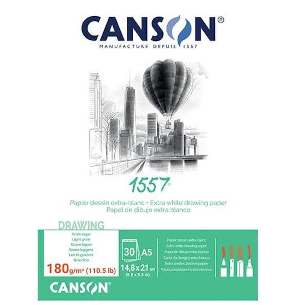 Μπλοκ σχεδίου Canson 1557 Dessin A5 180g σε σπιράλ
