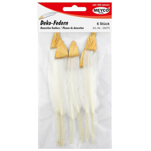 Εικόνα της Φτερά χρυσά-λευκά 10-15cm. 6τεμ. 24075 Meyco