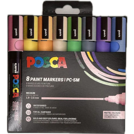 Εικόνα της Μαρκαδόροι Posca Pastel Color PC-5M 8τεμαχίων Uni