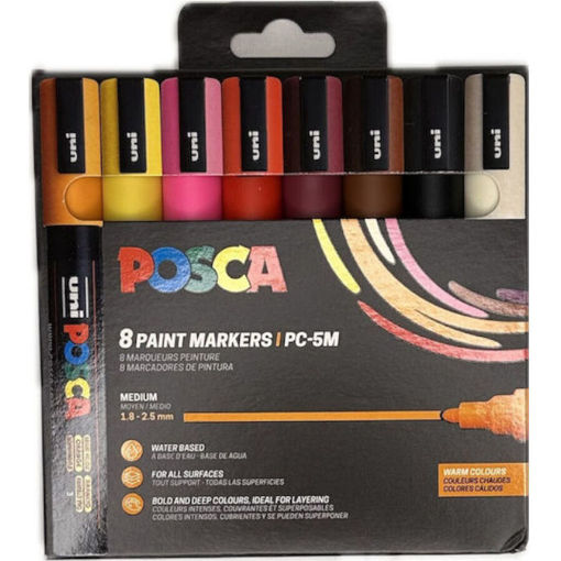 Εικόνα της Μαρκαδόροι Posca Warm Color PC-5M 8τεμαχίων Uni