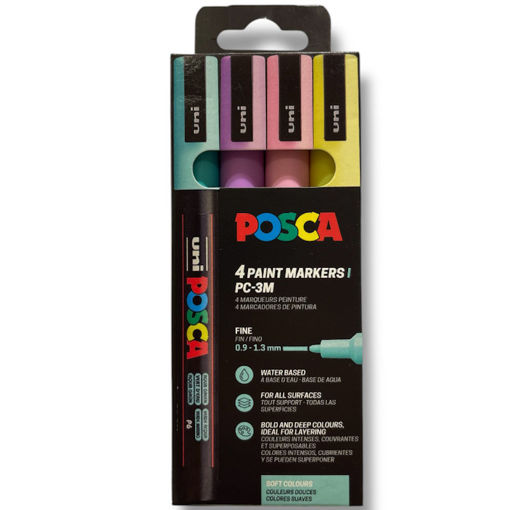 Εικόνα της Μαρκαδόροι Posca Soft Color PC-3ML 4τεμαχίων Uni