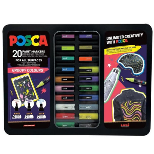 Εικόνα της Μαρκαδόροι Posca Metal Box Groovy Colours 20τεμ.