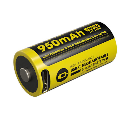 Μπαταρία Nitecore RCR123A 950mAh USB-C επαναφορτιζόμενη Li-ion 16340 υψηλής απόδοσης, EAN 6952506496341, Lichnaribooks