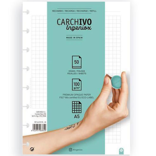 Εικόνα της Ανταλλακτικά φύλλα Α5 καρέ για σημειωματάριο Ingeniox 66105105