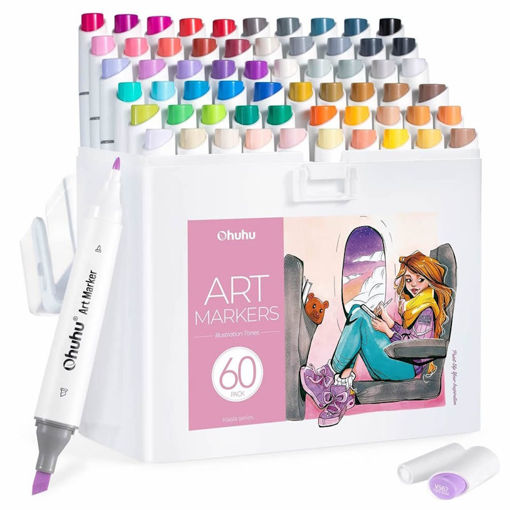 Εικόνα της Μαρκαδόροι Ohuhu Kaala Alcohol Art Markers Σετ 60 Χρωμάτων Chisel & Fine 80402-35