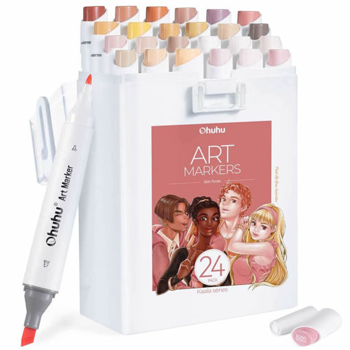 Σετ 24 αλκοολούχων μαρκαδόρων Ohuhu Skin Tones με διπλή μύτη Chisel και Fine, μπροστινή όψη