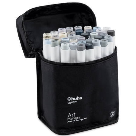 Σετ μαρκαδόρων Ohuhu Alcohol Art Markers 36 Grey Tone Brush & Chisel 6972838613438 Lichnaribooks