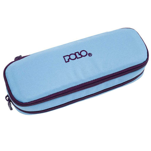 Κασετίνα Polo Duo Box Jean 937004-5347 σε γαλάζιο-μωβ χρώμα με δύο θήκες και φερμουάρ, ιδανική για σχολική χρήση.