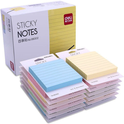 Εικόνα της Αυτοκόλλητα χαρτάκια Deli 76x76cm 100φ. ριγέ assorted 66302