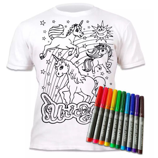 Εικόνα της Μαρκαδόροι 10τμχ. με μπλουζάκι T-Shirt 3-4 χρονών Unicorns 670617