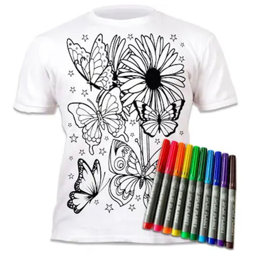 Εικόνα της Μαρκαδόροι 10τμχ. με μπλουζάκι T-Shirt 3-4 χρονών Butterflies 670297