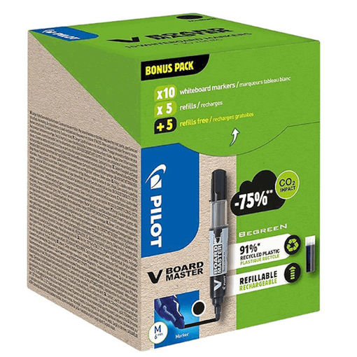 Εικόνα της Σετ Μαρκαδόροι ασπροπίνακα Pilot v-board promo 10τεμ + 10 ανταλλακτικά μαύρο