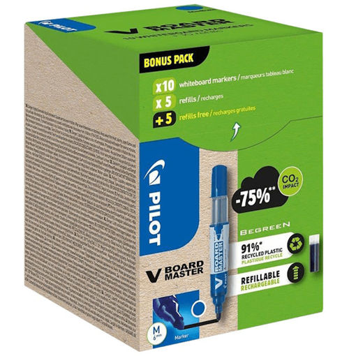 Εικόνα της Σετ Μαρκαδόροι ασπροπίνακα Pilot v-board promo 10τεμ + 10 ανταλλακτικά μπλε