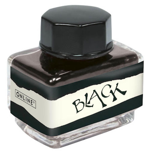 Εικόνα της Μελάνι Online 15ml μαύρο για πένες γυάλινο μπουκάλι