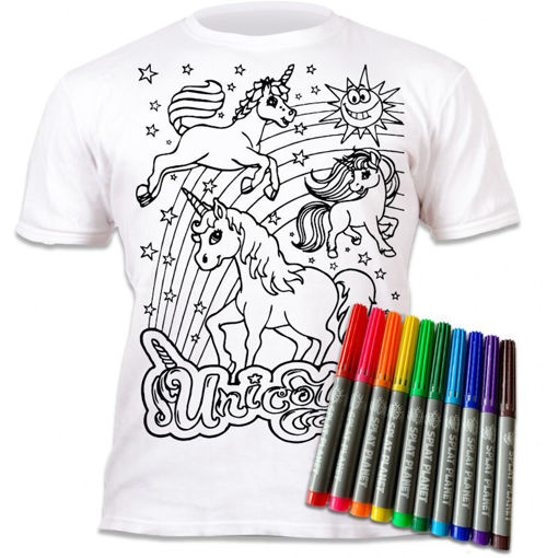 Εικόνα της Μαρκαδόροι 10τμχ. με μπλουζάκι T-Shirt 5-6 χρονών Unicorns 670228