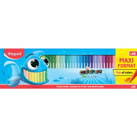 Μαρκαδόροι λεπτοί Maped Color’Peps Ocean 48 τεμαχίων με έντονα χρώματα και λεπτή μύτη – ιδανικοί για σχέδιο και χρωματισμό