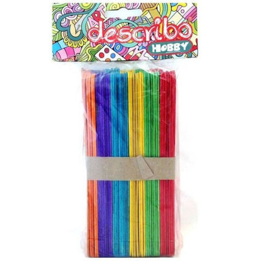Ξυλάκια πλακέ χρωματιστά Describo 15x1.8cm – Συσκευασία 80 τεμαχίων – Υλικά χειροτεχνίας – EAN 5205726001934