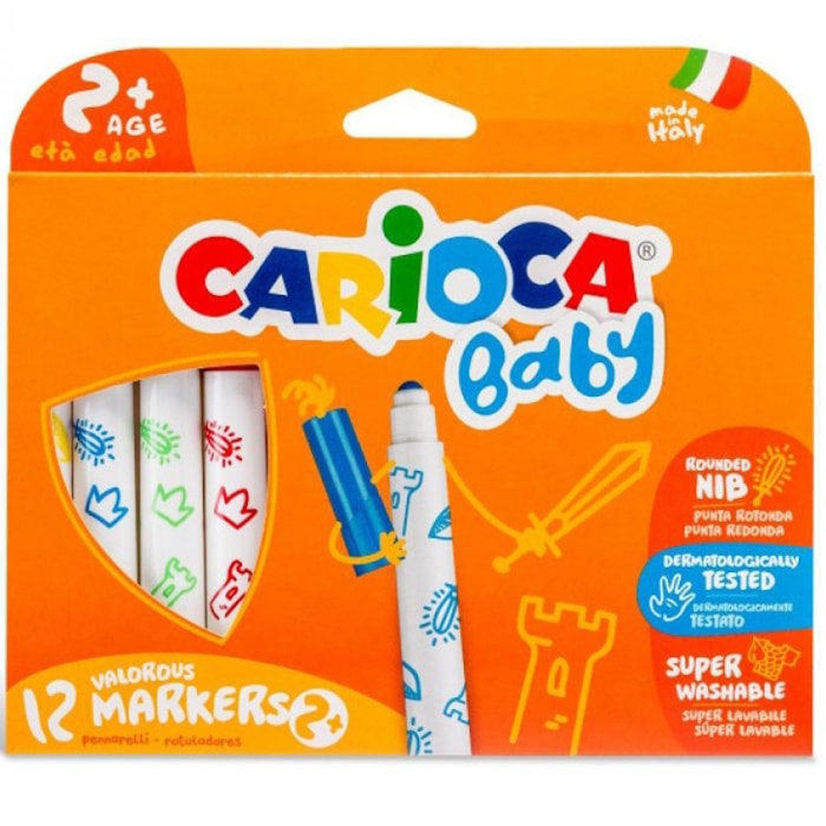 Σετ 12 χοντροί μαρκαδόροι Carioca Baby σε ποικιλία χρωμάτων ειδικά σχεδιασμένοι για μικρά παιδιά