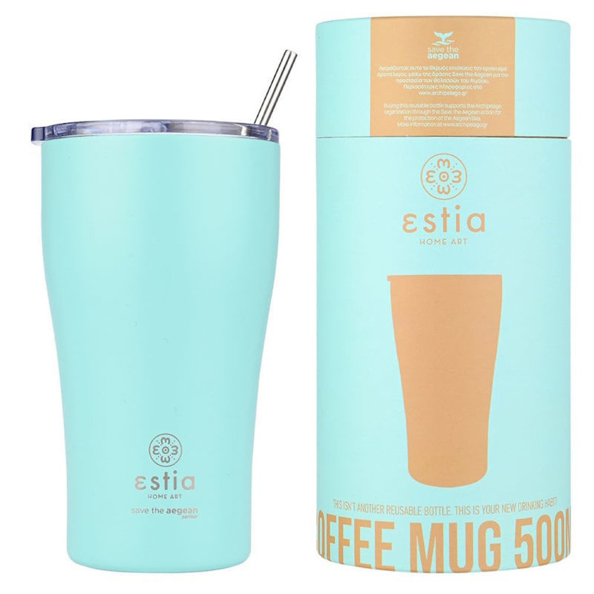 Εικόνα της Θερμός Estia Coffee Mug Save The Aegean 500ml Bermuda Green 01-23171
