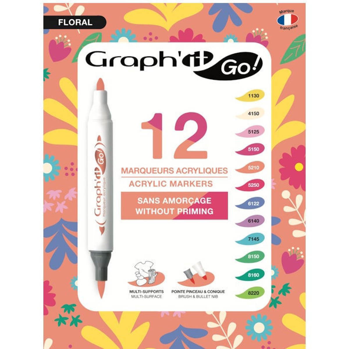 Μαρκαδόροι Graph’it GO Floral GG09944 12 τεμαχίων ακρυλικοί με διπλή μύτη, EAN 3700010099441, Lichnaribooks