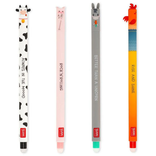 Legami Set of 4 Erasable Gel Pens Farm Sweet Farm VEPSET0011 – σετ 4 διαγραφόμενων στυλό με αγροτικό σχέδιο και πάχος γραφής 0.7mm, EAN 8052694026592