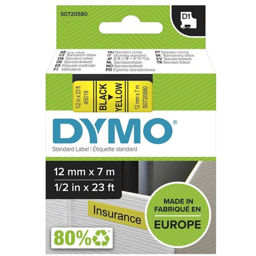 Εικόνα της Ταινία Dymo κίτρινη D1 12mmx7m S0720580