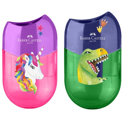 Εικόνα της Ξύστρα Faber Castell Διπλή Unicorn/Dinosaur 183551 δύο σχέδια