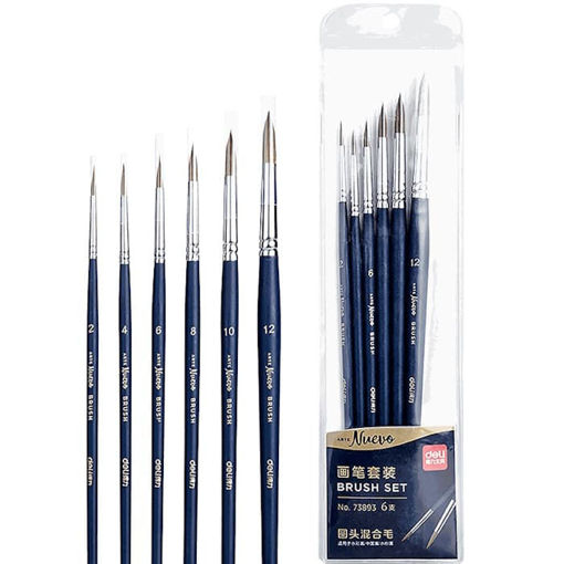 Εικόνα της Πινέλα Deli με ανάμεικτη τρίχα σετ 6τεμ Νο 2,4,6,8,10,12