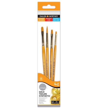 Daler Rowney Simply Acrylic σετ πινέλων 4 τεμαχίων Golden Taklon 5011386080864 διαθέσιμο στο Lichnaribooks