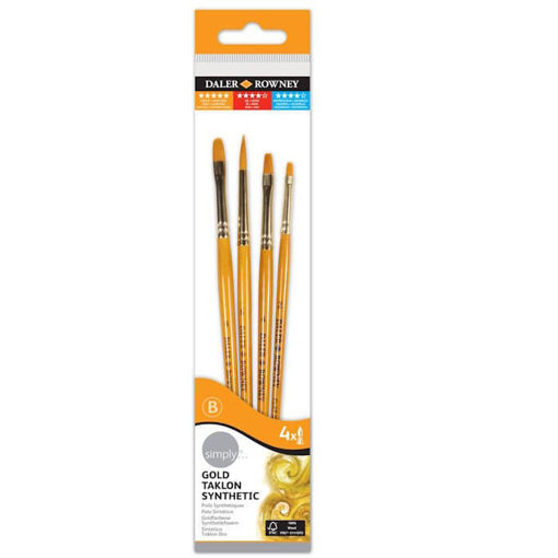 Daler Rowney Simply Acrylic σετ πινέλων 4 τεμαχίων Golden Taklon 5011386080864 διαθέσιμο στο Lichnaribooks