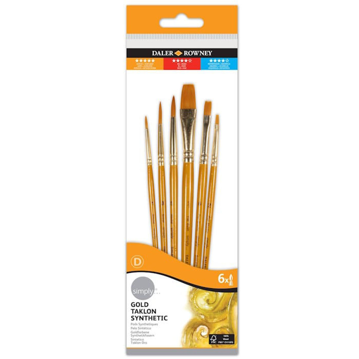 Εικόνα της Πινέλα Daler Rowney Simply σετ 6τεμ. Simply Gold 216920600