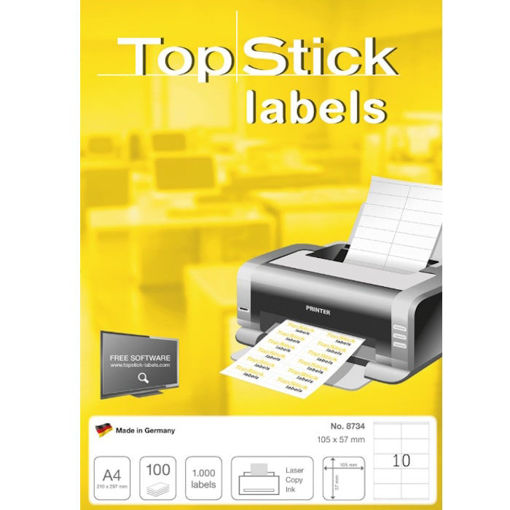 Εικόνα της Ετικέτες λευκές Α4 TopStick 105x57mm 100φ. 8734