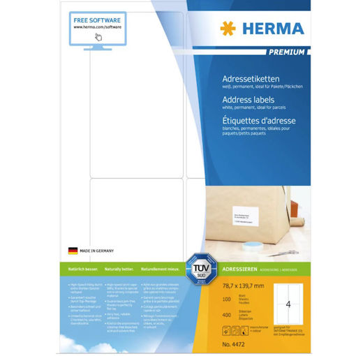 Εικόνα της Ετικέτες Herma A4 78,7x139.7mm 400pcs white permanent 4472