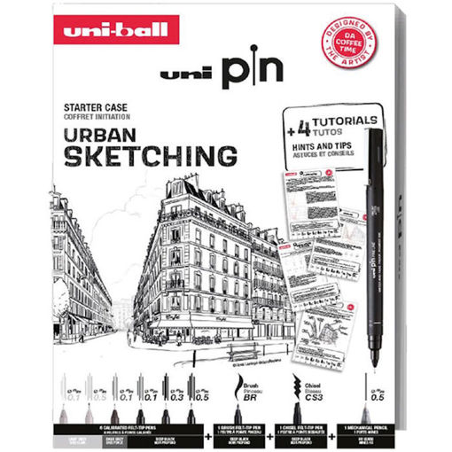 Εικόνα της Μαρκαδοράκια Uni Pin-200 Collection Urban Sketcging 0.1/0.5/0.1/0.1/0.3/0.5/BR/CS3 & Pancil 0.5 & 4τμχ Tutorials Tutos