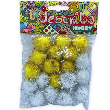 Εικόνα της Μπάλες pompons 25mm ασημί-χρυσό 20τμχ. DES-0078