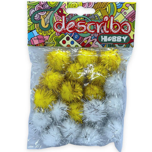 Εικόνα της Μπάλες pompons 25mm ασημί-χρυσό 20τμχ. DES-0078