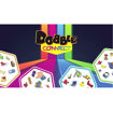 Περιεχόμενα επιτραπέζιου παιχνιδιού Dobble Connect με κάρτες απλωμένες σε επιφάνεια τραπεζιού