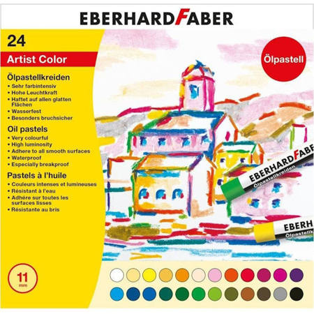 Λαδοπαστέλ Eberhard Faber 24 χρώματα σε χαρτονένια κασετίνα, εμφάνιση του σετ δείχνοντας όλα τα χρώματα