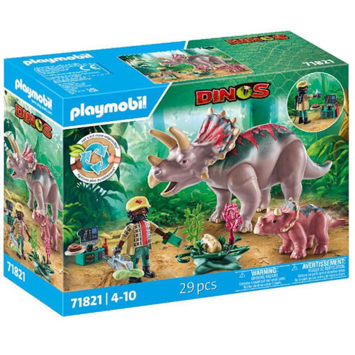 Εικόνα της Playmobil Dinos Εξερευνητής και οικογένεια τρικεράτοπων 71821