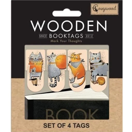 Εικόνα της Σελιδοδείκτες ξύλινοι Cozywood σετ 4τεμ. Kitty stories