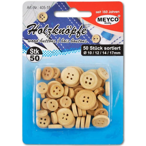 Εικόνα της Κουμπιά Meyco ξύλινα διάφορα μεγέθη 50τεμ. 405-15