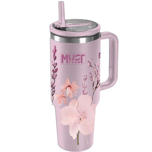 Εικόνα της Ποτήρι ανοξείδωτο Θερμός Must Team με καλαμάκι 1200ml Pink Floral 000587162