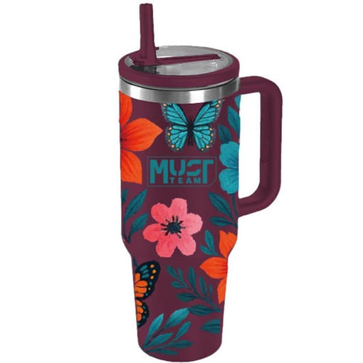 Εικόνα της Ποτήρι ανοξείδωτο Θερμός Must Team με καλαμάκι 1200ml Bordeaux Floral 000587163