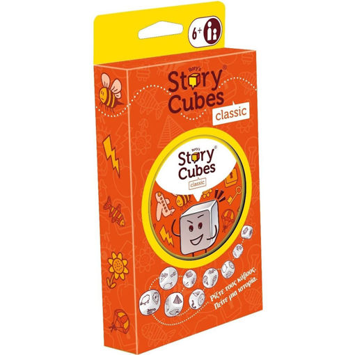 Συσκευασία παιχνιδιού Rory’s Story Cubes 2η Έκδοση της Κάισσα με εικονογραφημένους κύβους στην πρόσοψη